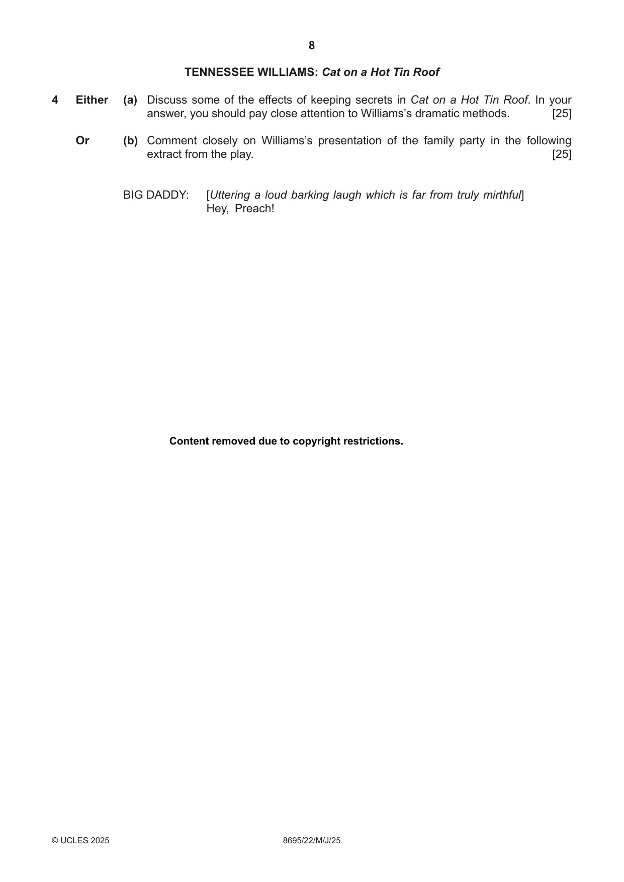 Cambridge A Level English - Language and Literature (AS Level only, from 2016) 8695 2025 May/June Paper 2 · Variant 2 question paper, page 8 of 20