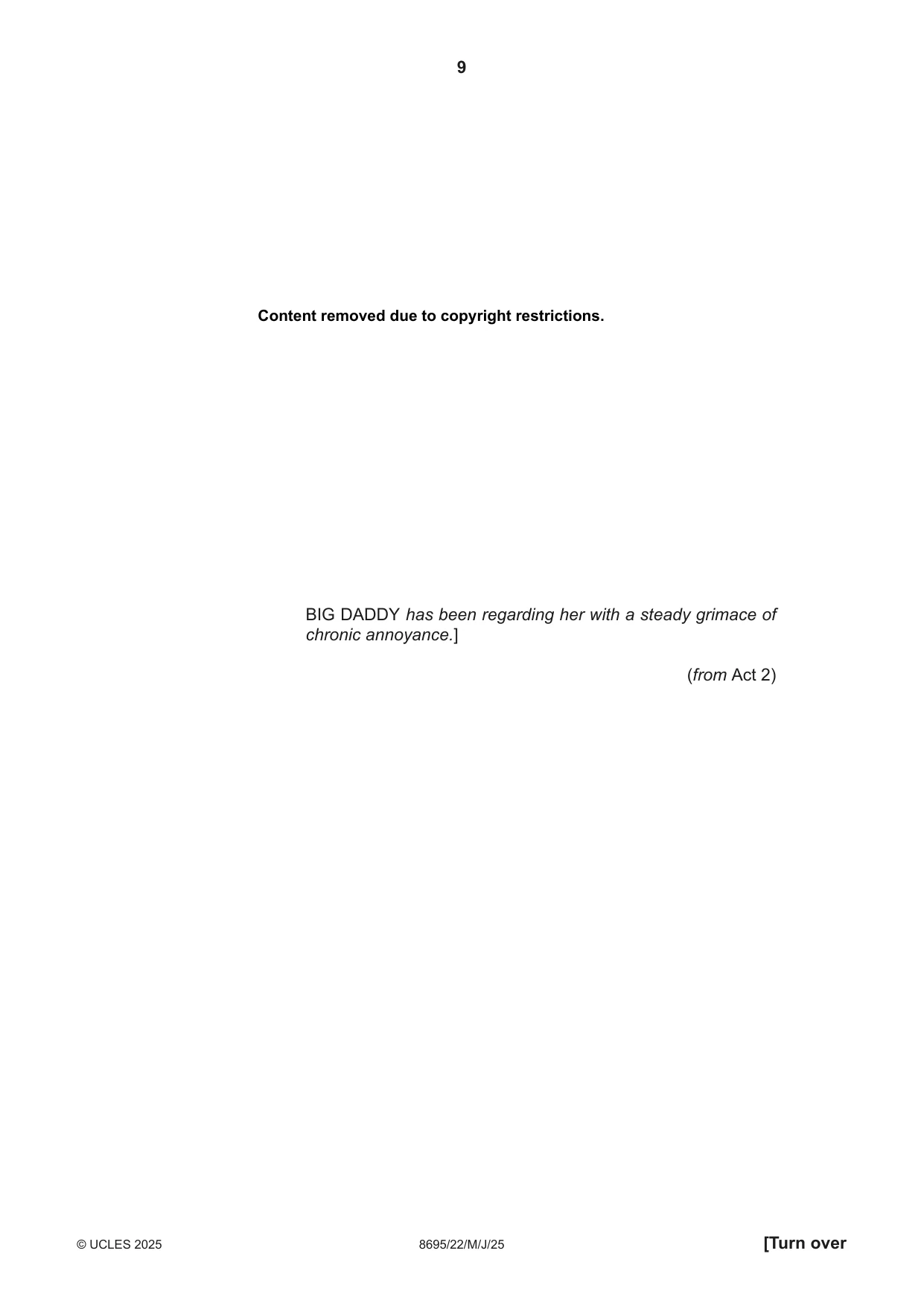 Cambridge A Level English - Language and Literature (AS Level only, from 2016) 8695 2025 May/June Paper 2 · Variant 2 question paper, page 9 of 20