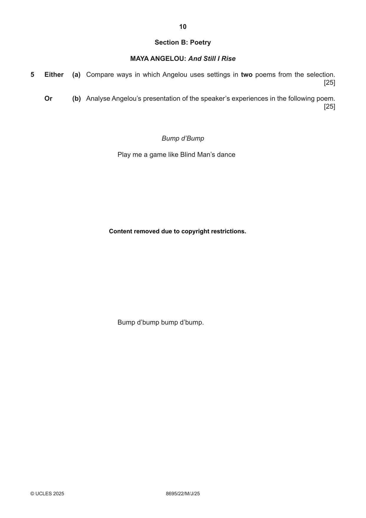 Cambridge A Level English - Language and Literature (AS Level only, from 2016) 8695 2025 May/June Paper 2 · Variant 2 question paper, page 10 of 20
