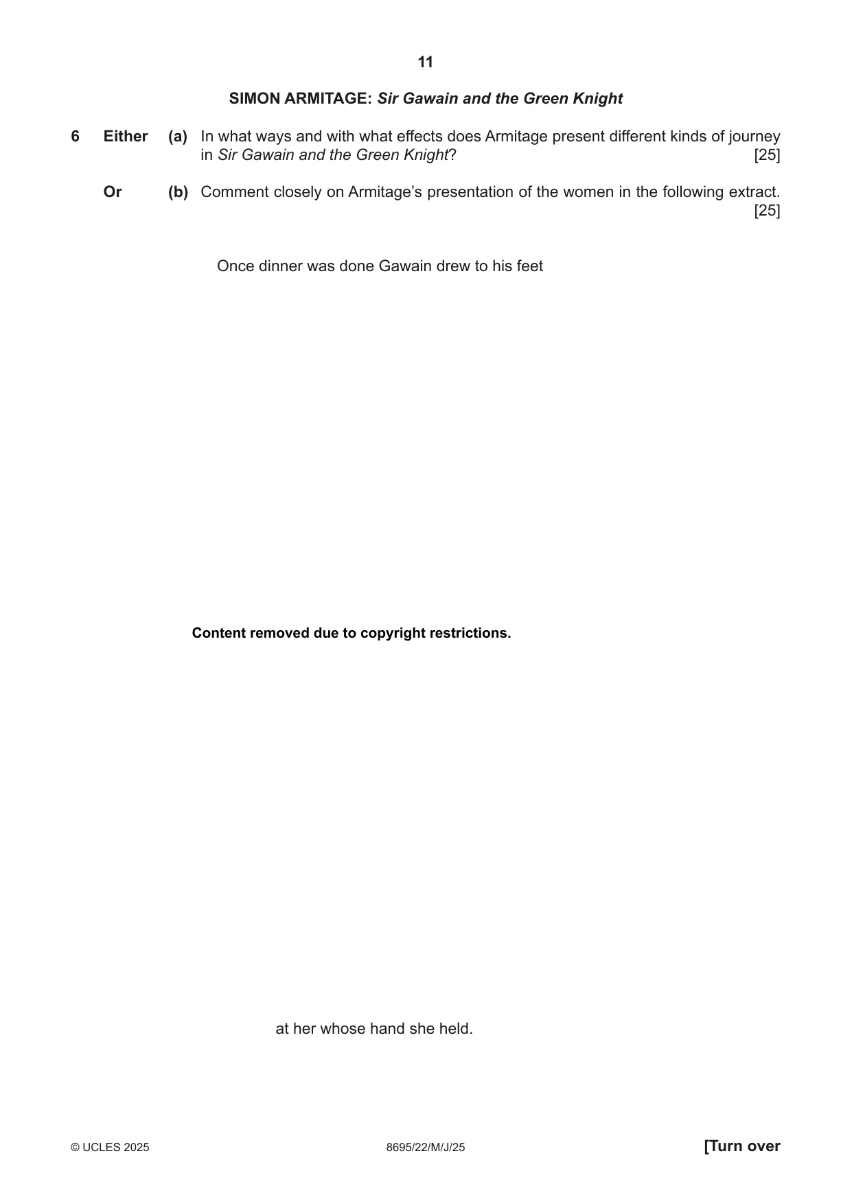 Cambridge A Level English - Language and Literature (AS Level only, from 2016) 8695 2025 May/June Paper 2 · Variant 2 question paper, page 11 of 20