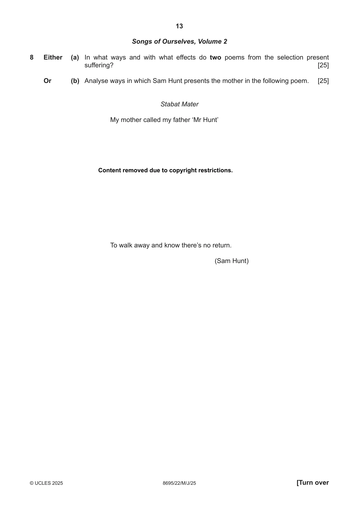 Cambridge A Level English - Language and Literature (AS Level only, from 2016) 8695 2025 May/June Paper 2 · Variant 2 question paper, page 13 of 20
