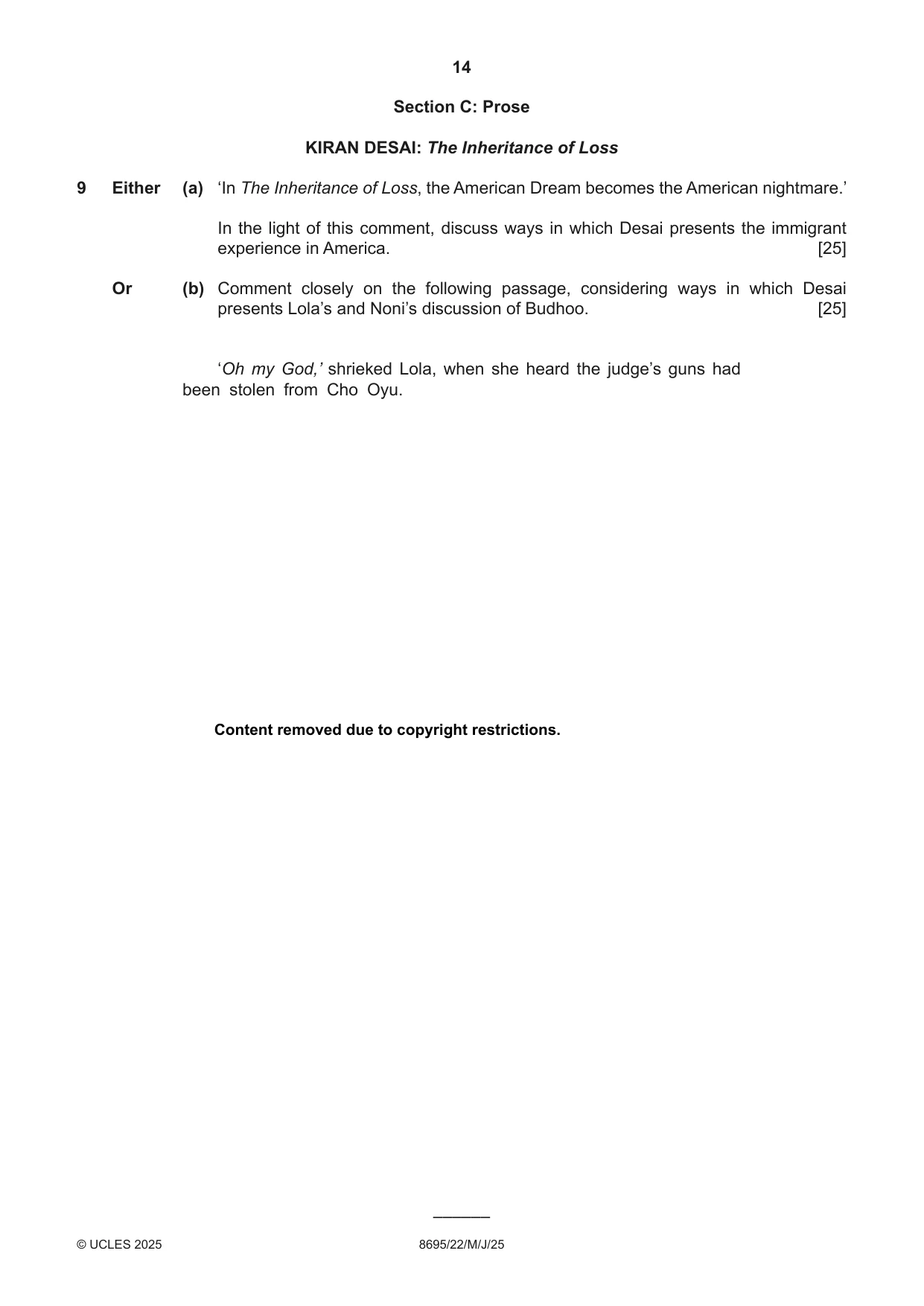 Cambridge A Level English - Language and Literature (AS Level only, from 2016) 8695 2025 May/June Paper 2 · Variant 2 question paper, page 14 of 20