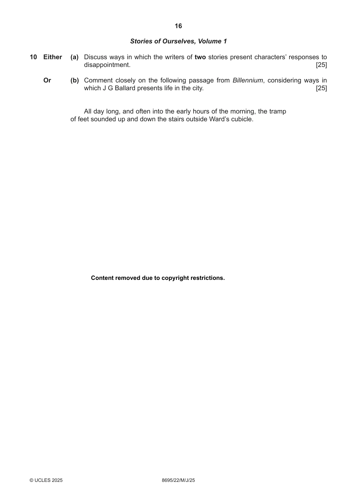 Cambridge A Level English - Language and Literature (AS Level only, from 2016) 8695 2025 May/June Paper 2 · Variant 2 question paper, page 16 of 20