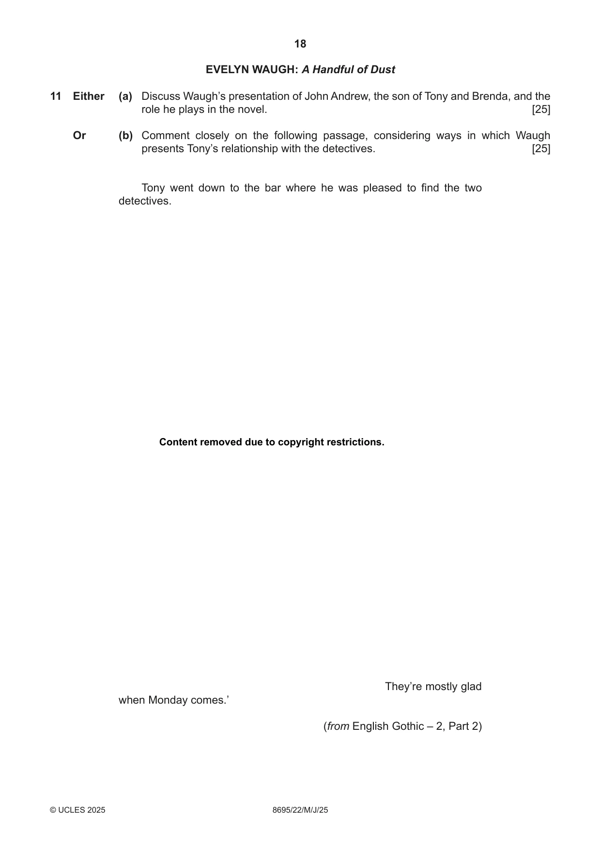 Cambridge A Level English - Language and Literature (AS Level only, from 2016) 8695 2025 May/June Paper 2 · Variant 2 question paper, page 18 of 20