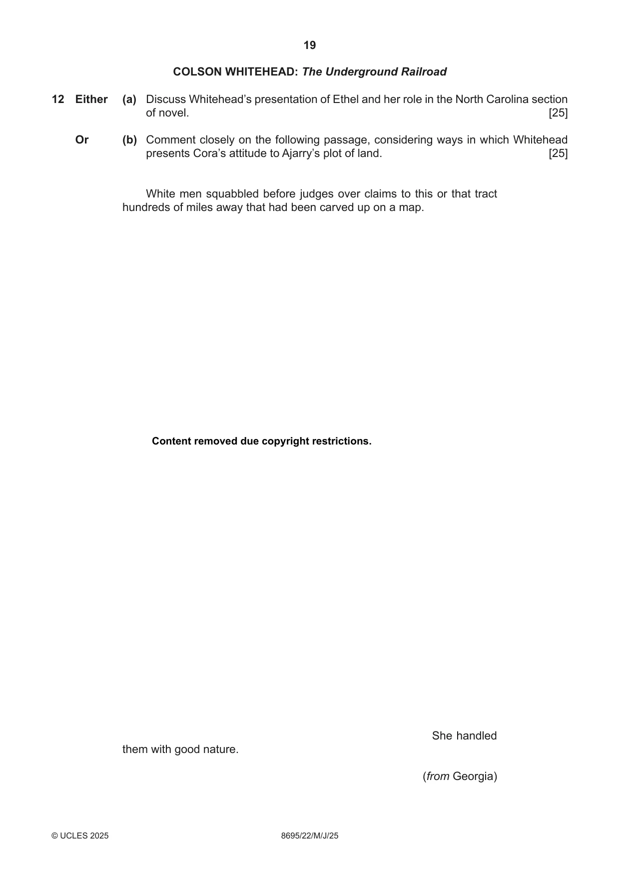 Cambridge A Level English - Language and Literature (AS Level only, from 2016) 8695 2025 May/June Paper 2 · Variant 2 question paper, page 19 of 20