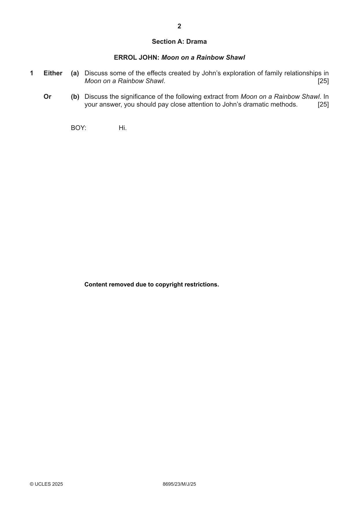 Cambridge A Level English - Language and Literature (AS Level only, from 2016) 8695 2025 May/June Paper 2 · Variant 3 question paper, page 2 of 20