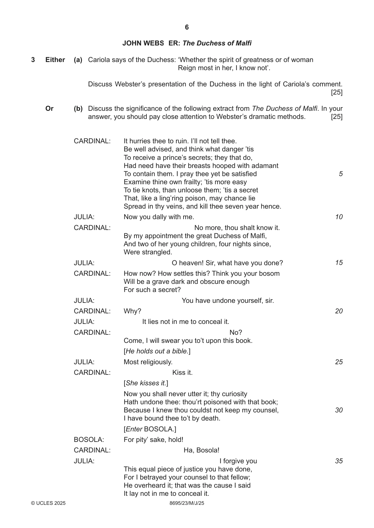 Cambridge A Level English - Language and Literature (AS Level only, from 2016) 8695 2025 May/June Paper 2 · Variant 3 question paper, page 6 of 20
