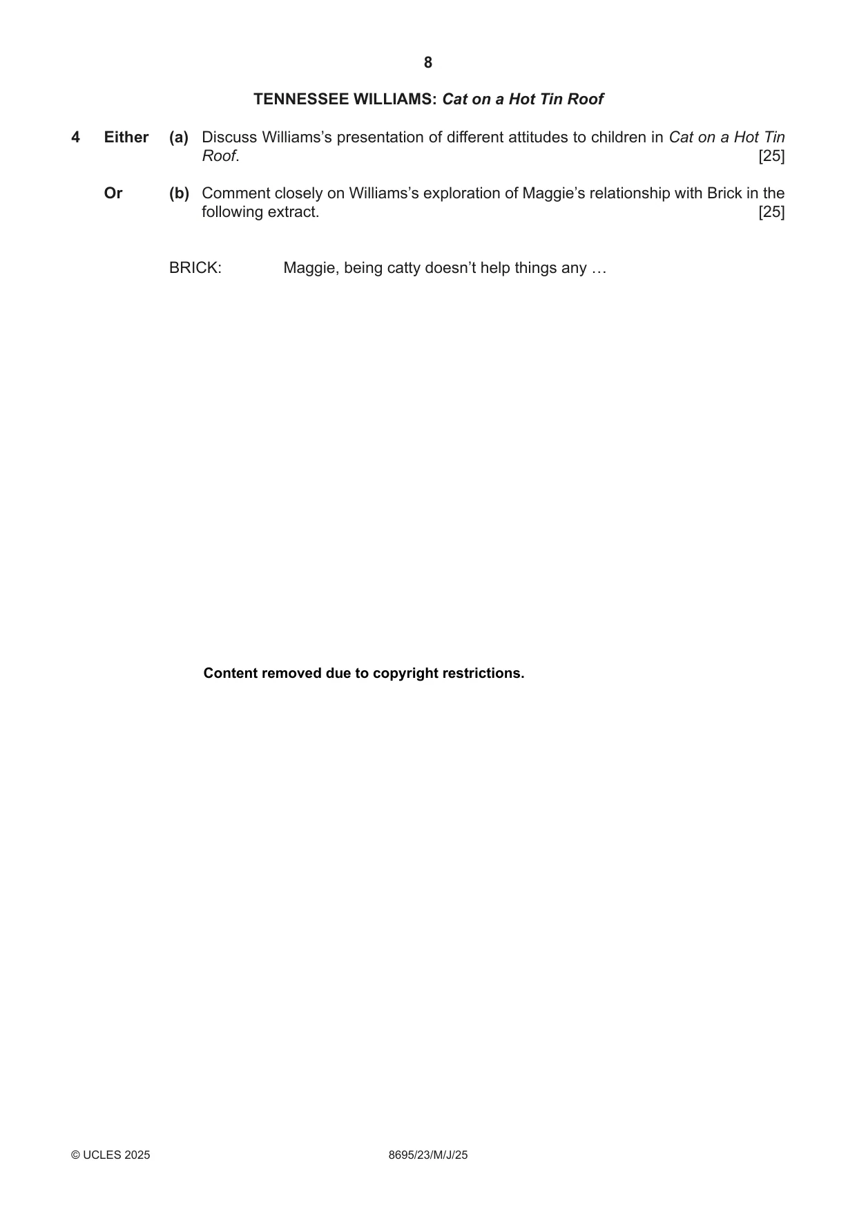 Cambridge A Level English - Language and Literature (AS Level only, from 2016) 8695 2025 May/June Paper 2 · Variant 3 question paper, page 8 of 20