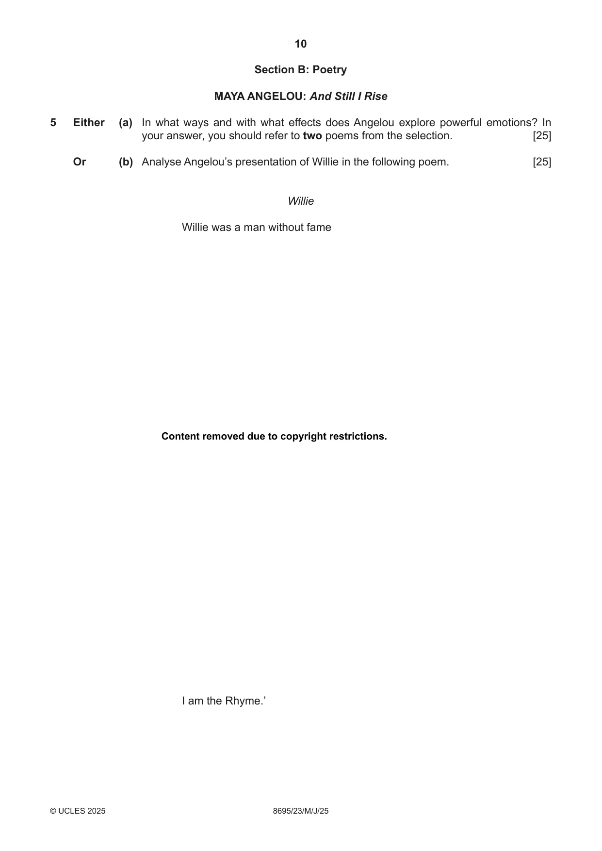 Cambridge A Level English - Language and Literature (AS Level only, from 2016) 8695 2025 May/June Paper 2 · Variant 3 question paper, page 10 of 20