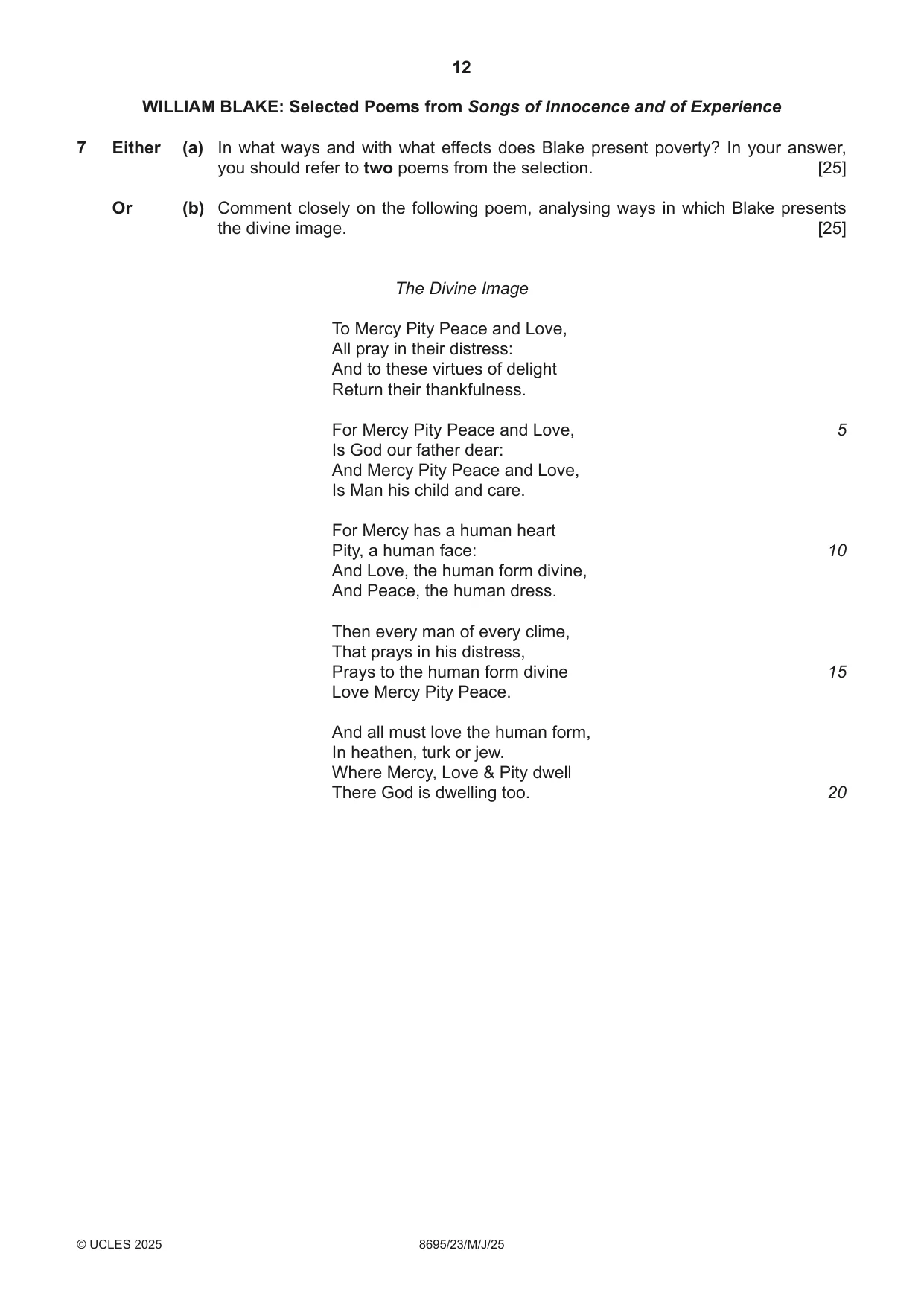 Cambridge A Level English - Language and Literature (AS Level only, from 2016) 8695 2025 May/June Paper 2 · Variant 3 question paper, page 12 of 20