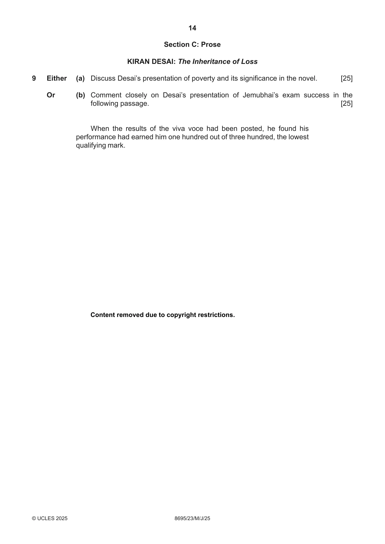 Cambridge A Level English - Language and Literature (AS Level only, from 2016) 8695 2025 May/June Paper 2 · Variant 3 question paper, page 14 of 20