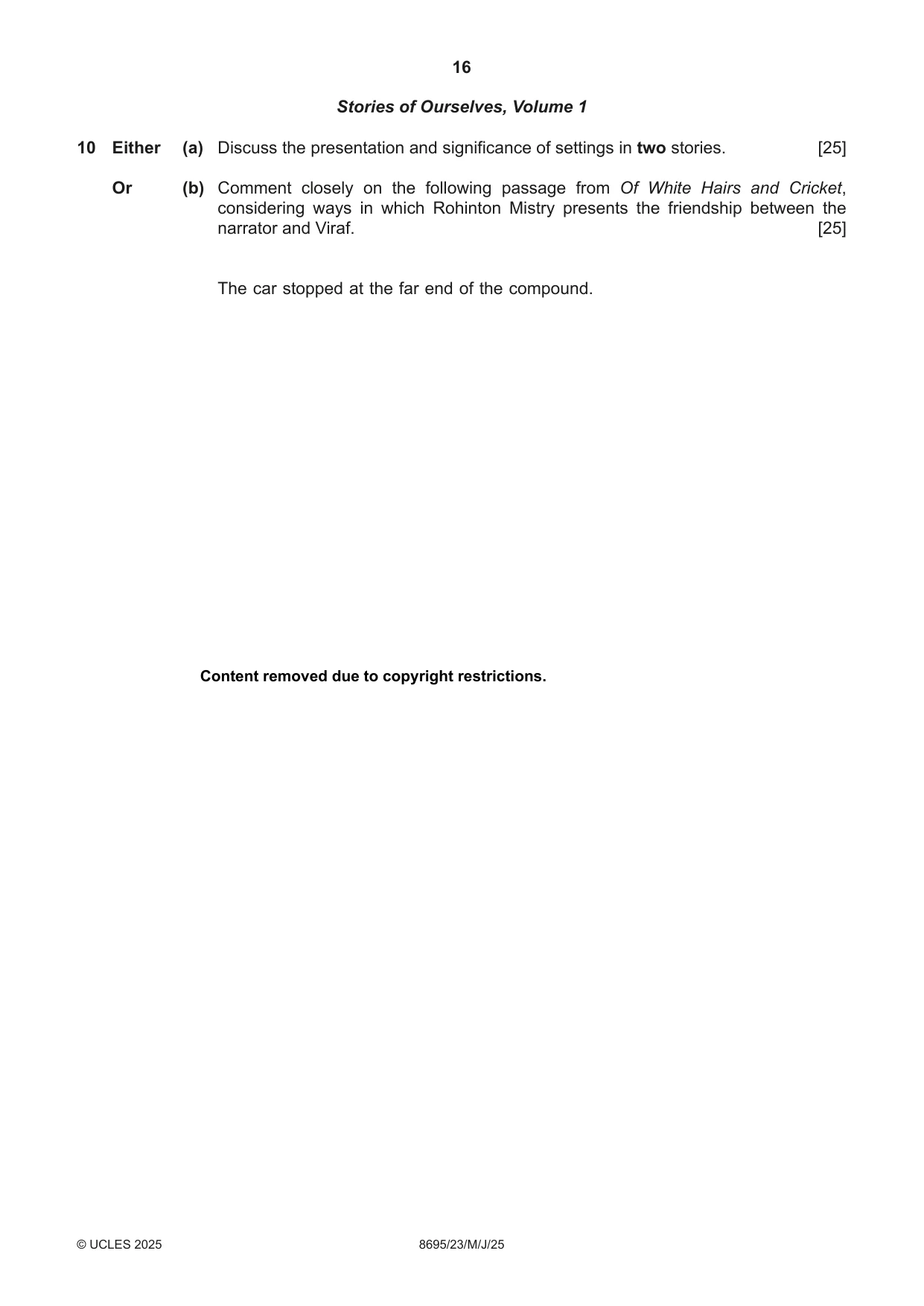 Cambridge A Level English - Language and Literature (AS Level only, from 2016) 8695 2025 May/June Paper 2 · Variant 3 question paper, page 16 of 20