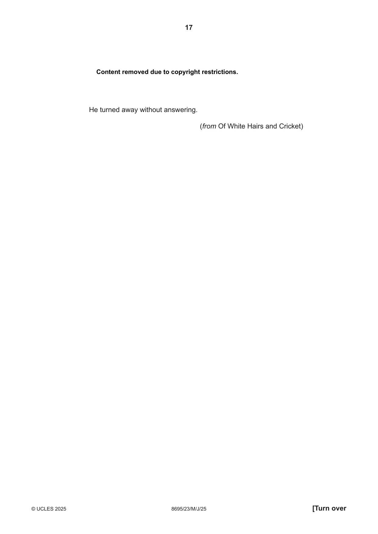 Cambridge A Level English - Language and Literature (AS Level only, from 2016) 8695 2025 May/June Paper 2 · Variant 3 question paper, page 17 of 20
