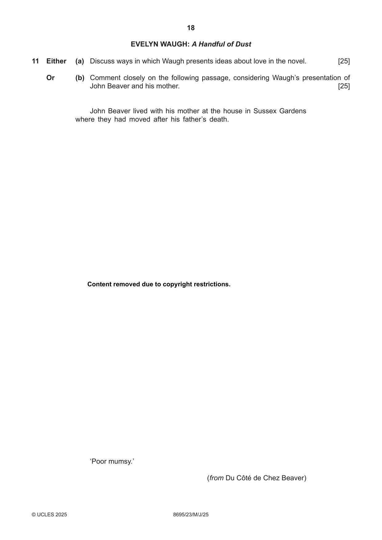Cambridge A Level English - Language and Literature (AS Level only, from 2016) 8695 2025 May/June Paper 2 · Variant 3 question paper, page 18 of 20