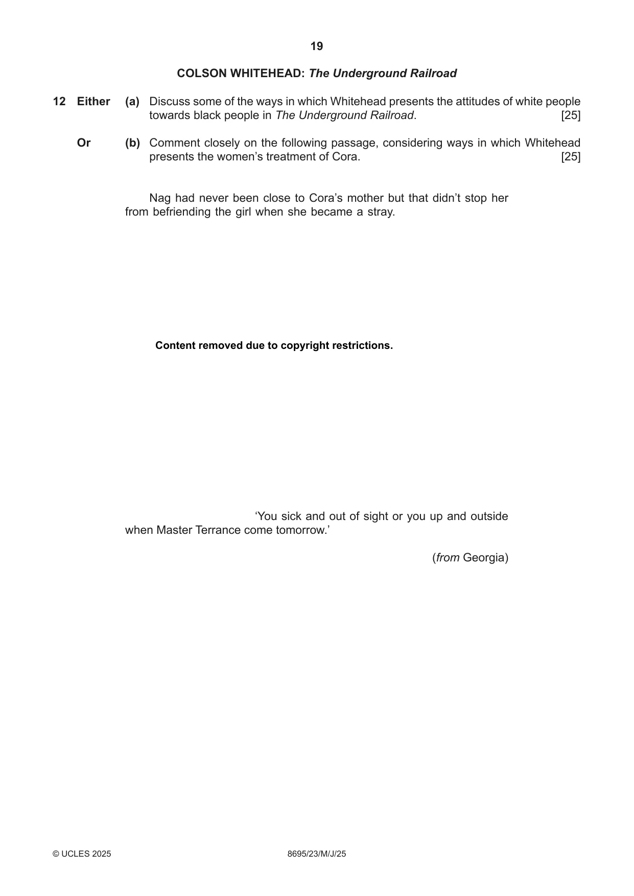 Cambridge A Level English - Language and Literature (AS Level only, from 2016) 8695 2025 May/June Paper 2 · Variant 3 question paper, page 19 of 20