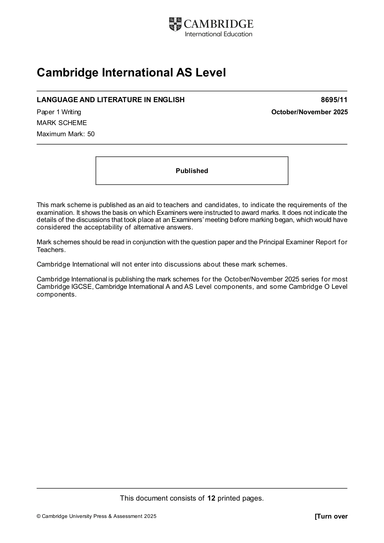 Mark scheme, page 1 of 12