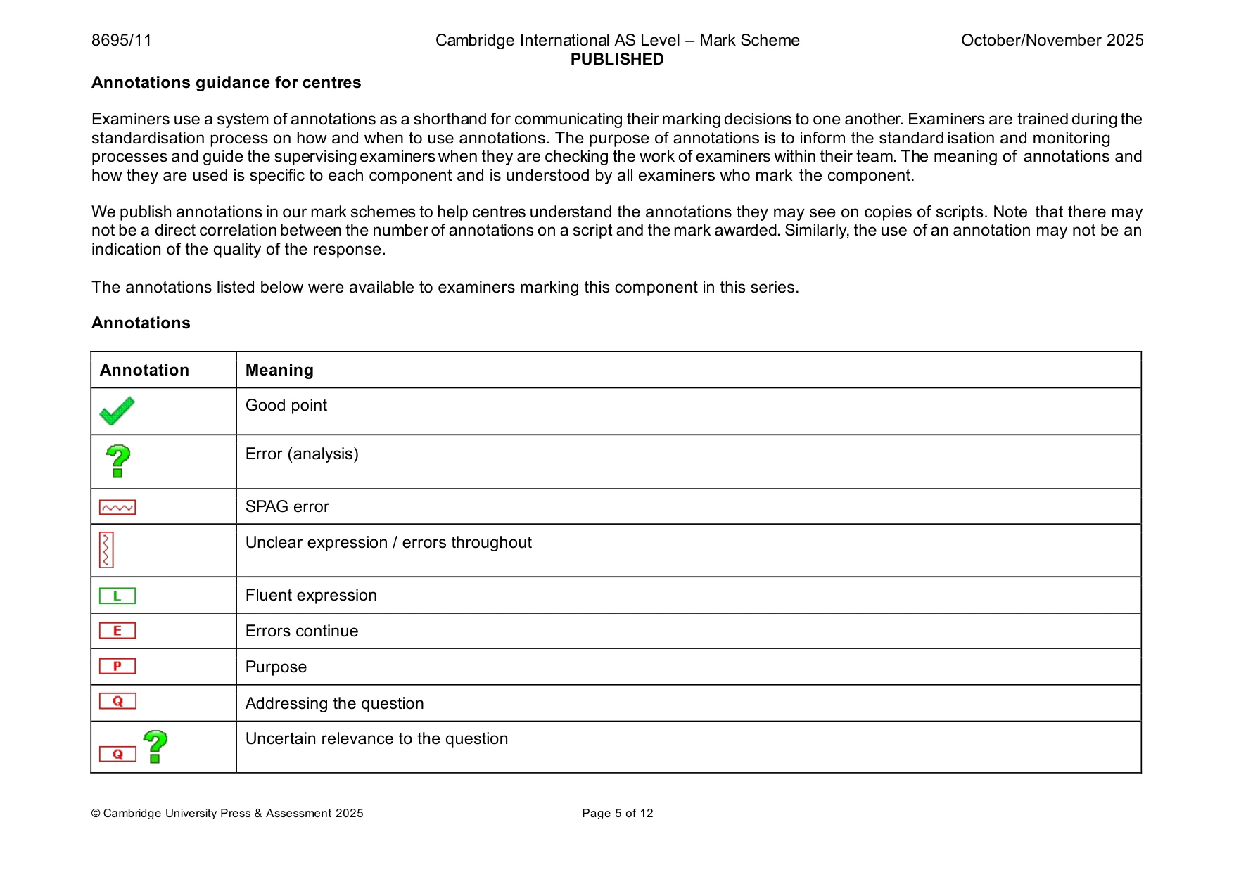 Mark scheme, page 5 of 12