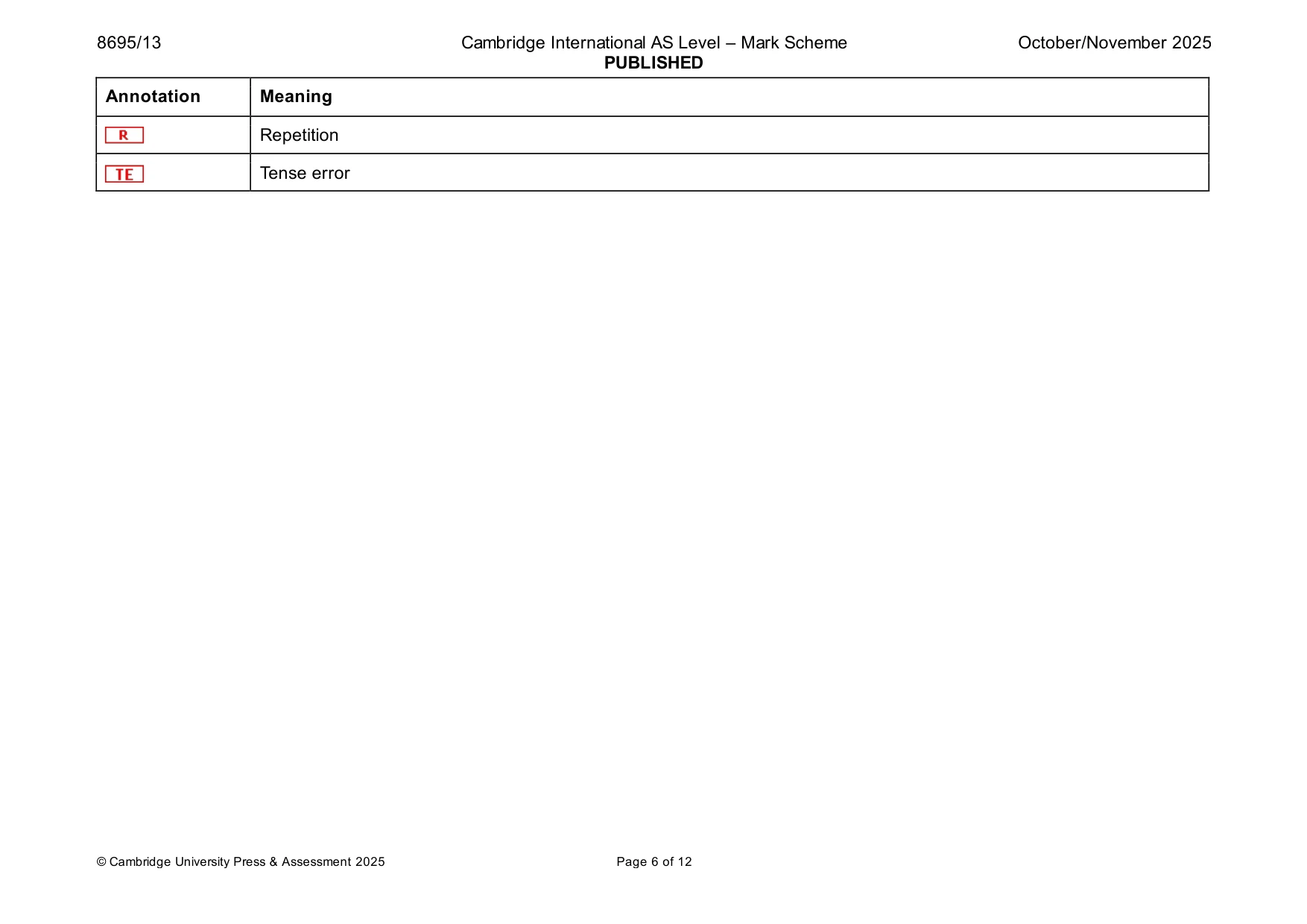 Mark scheme, page 6 of 12