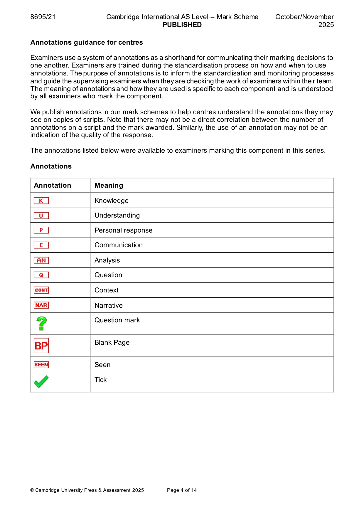 Mark scheme, page 4 of 14