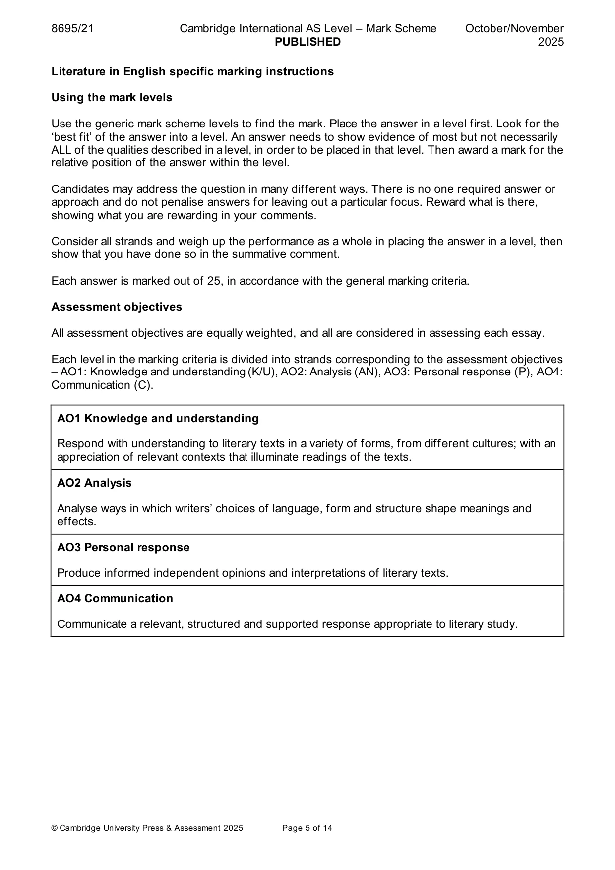 Mark scheme, page 5 of 14