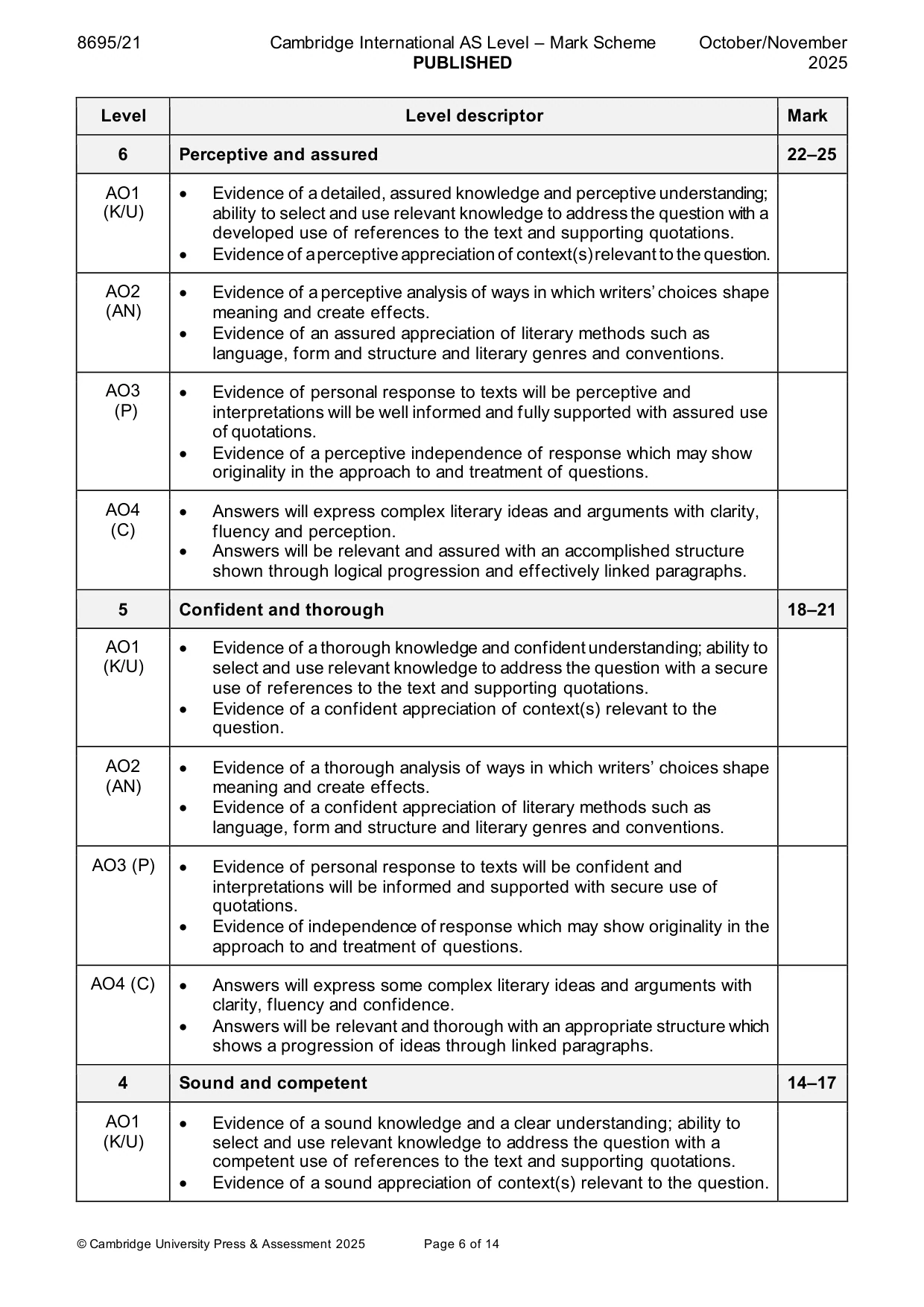 Mark scheme, page 6 of 14