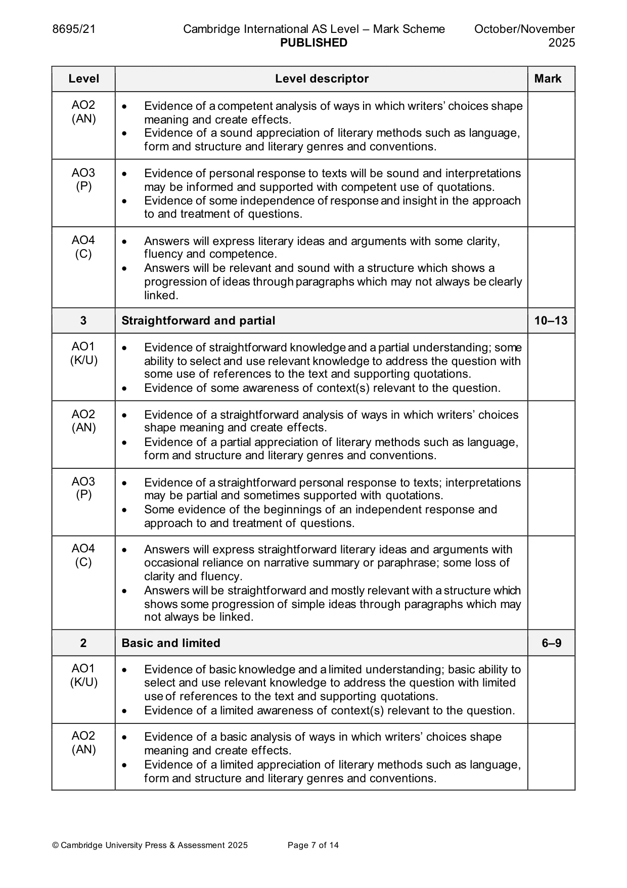 Mark scheme, page 7 of 14
