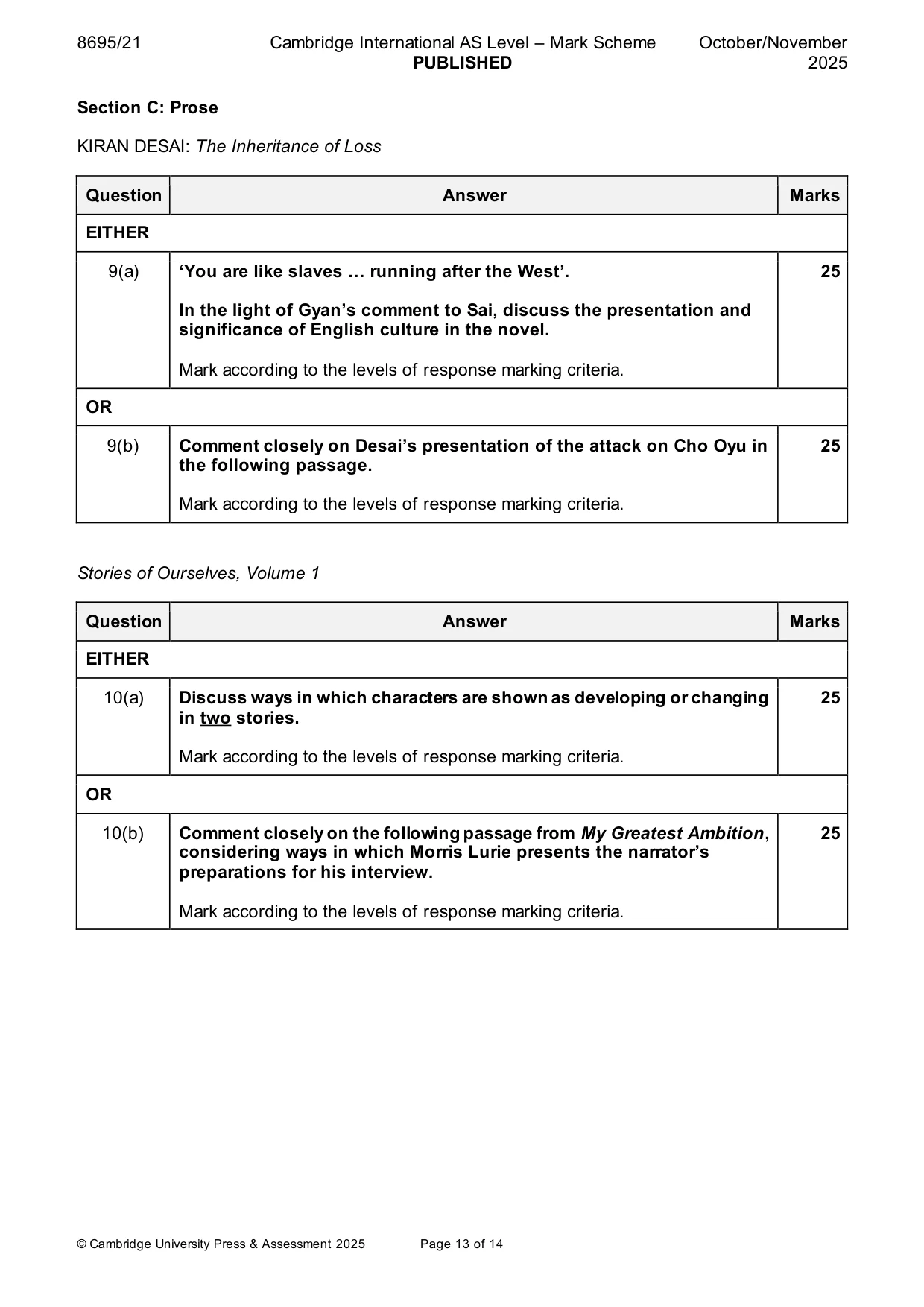 Mark scheme, page 13 of 14