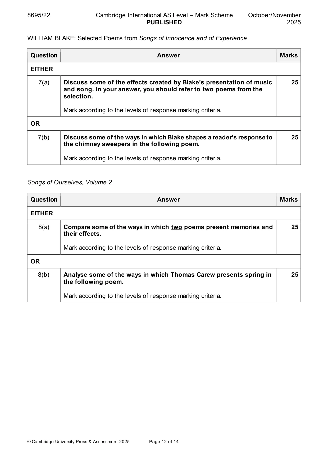 Mark scheme, page 12 of 14
