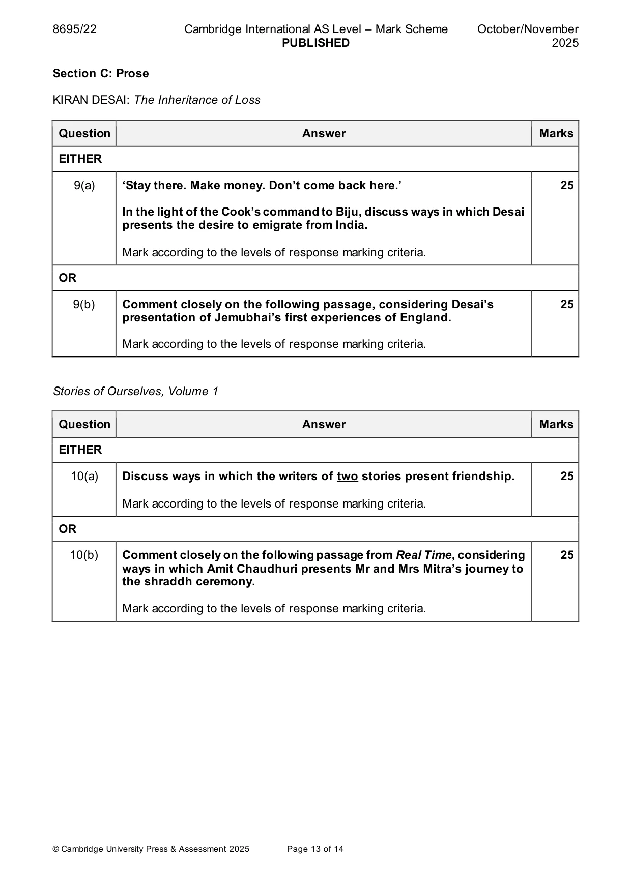 Mark scheme, page 13 of 14