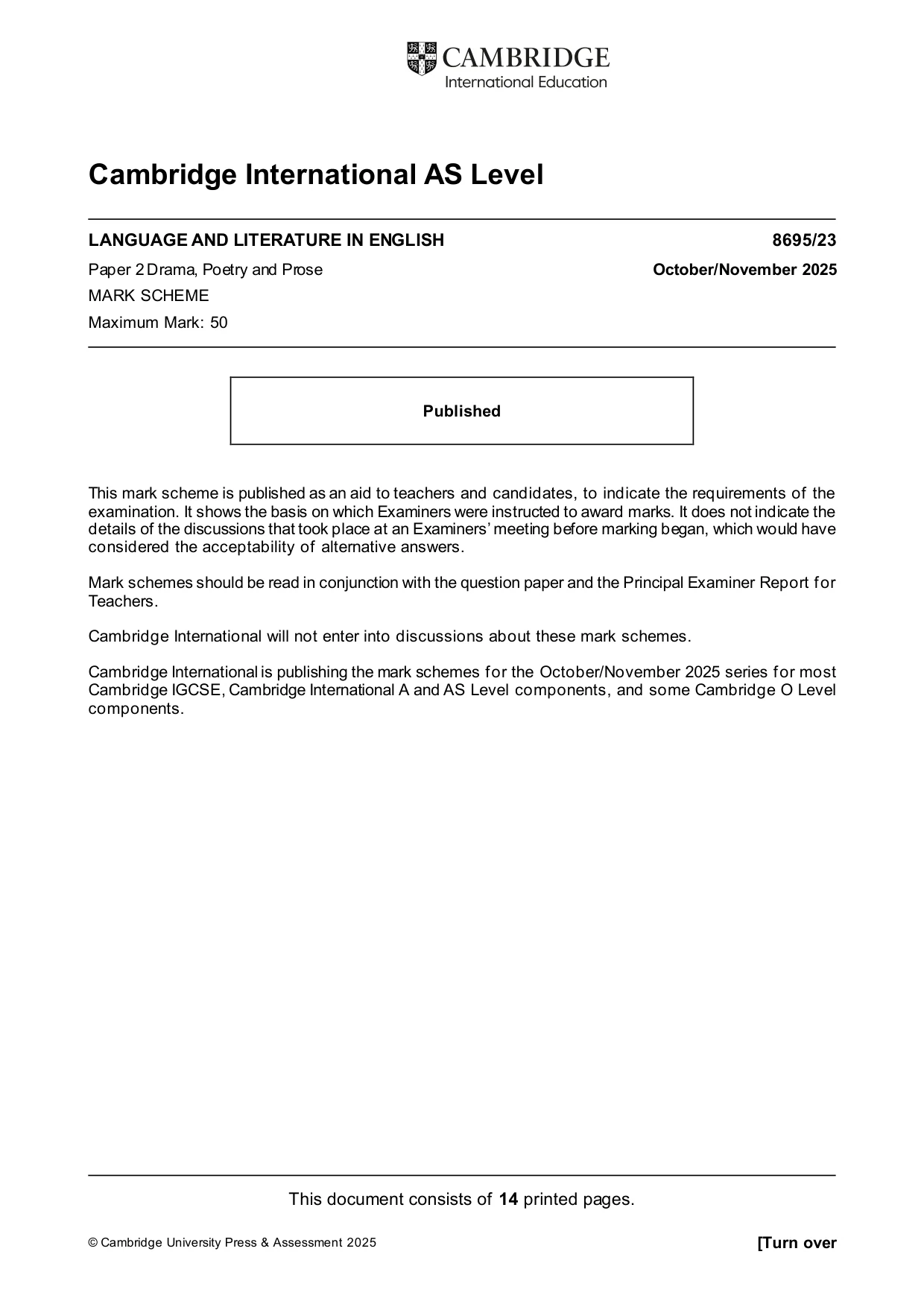 Mark scheme, page 1 of 14