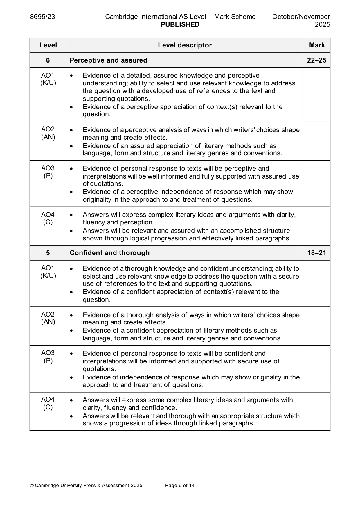 Mark scheme, page 6 of 14