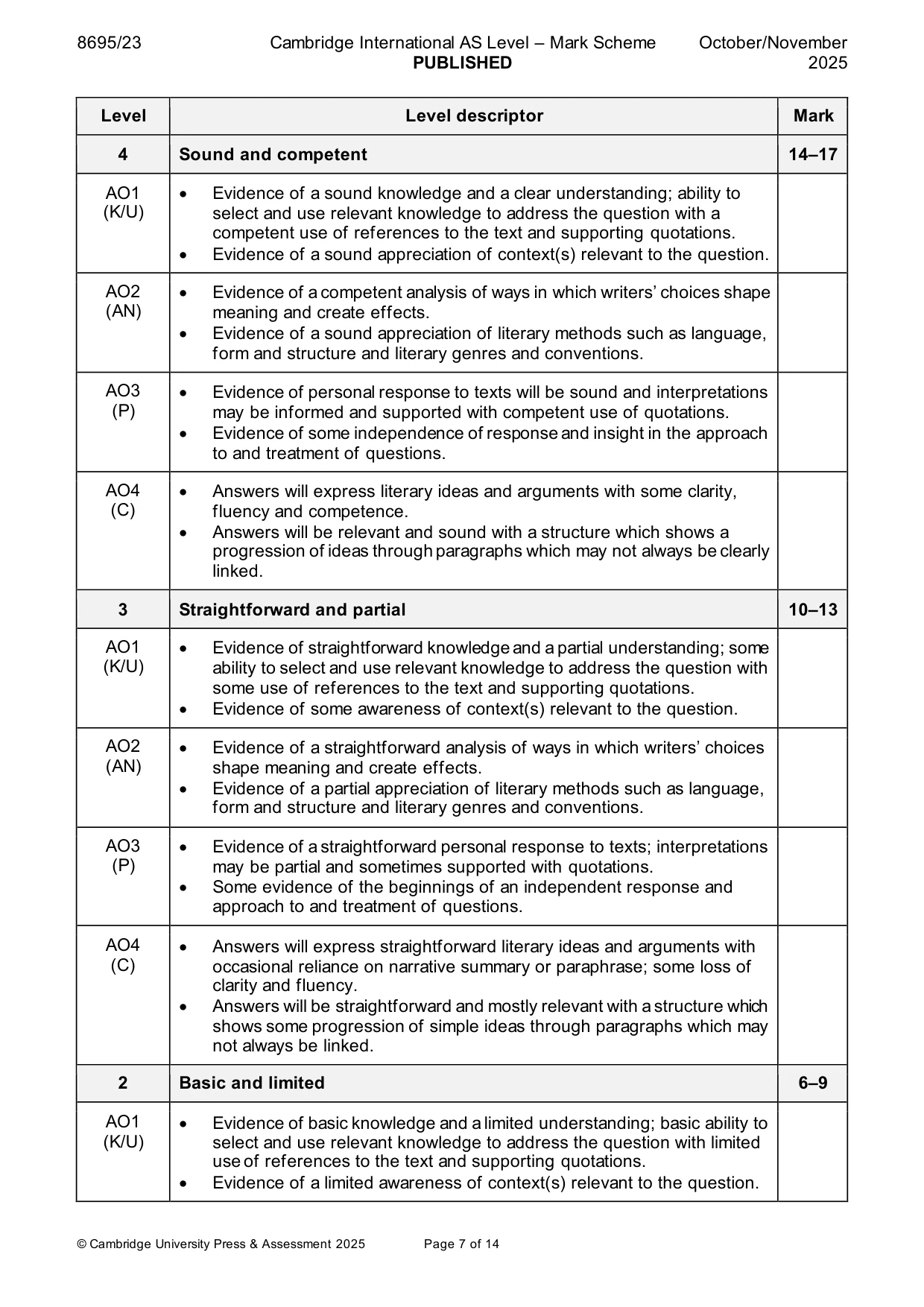 Mark scheme, page 7 of 14