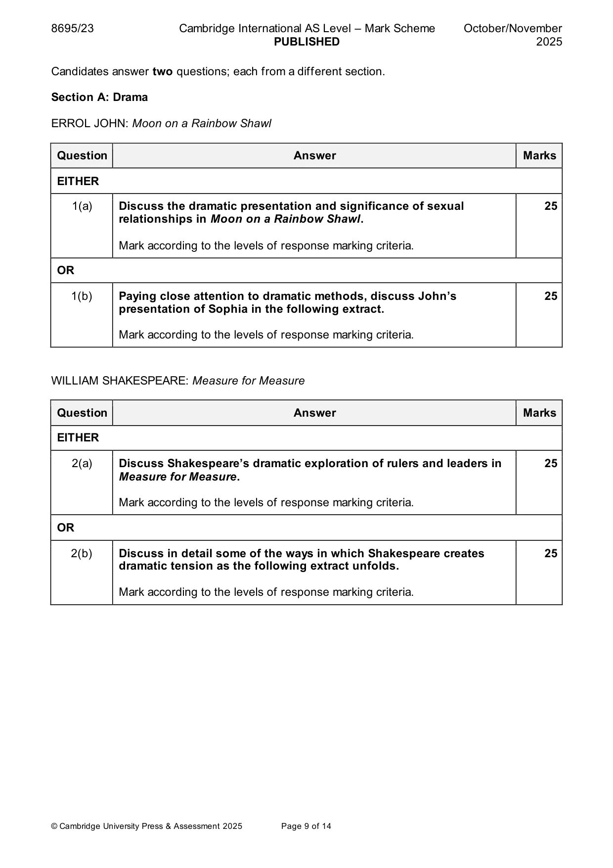 Mark scheme, page 9 of 14