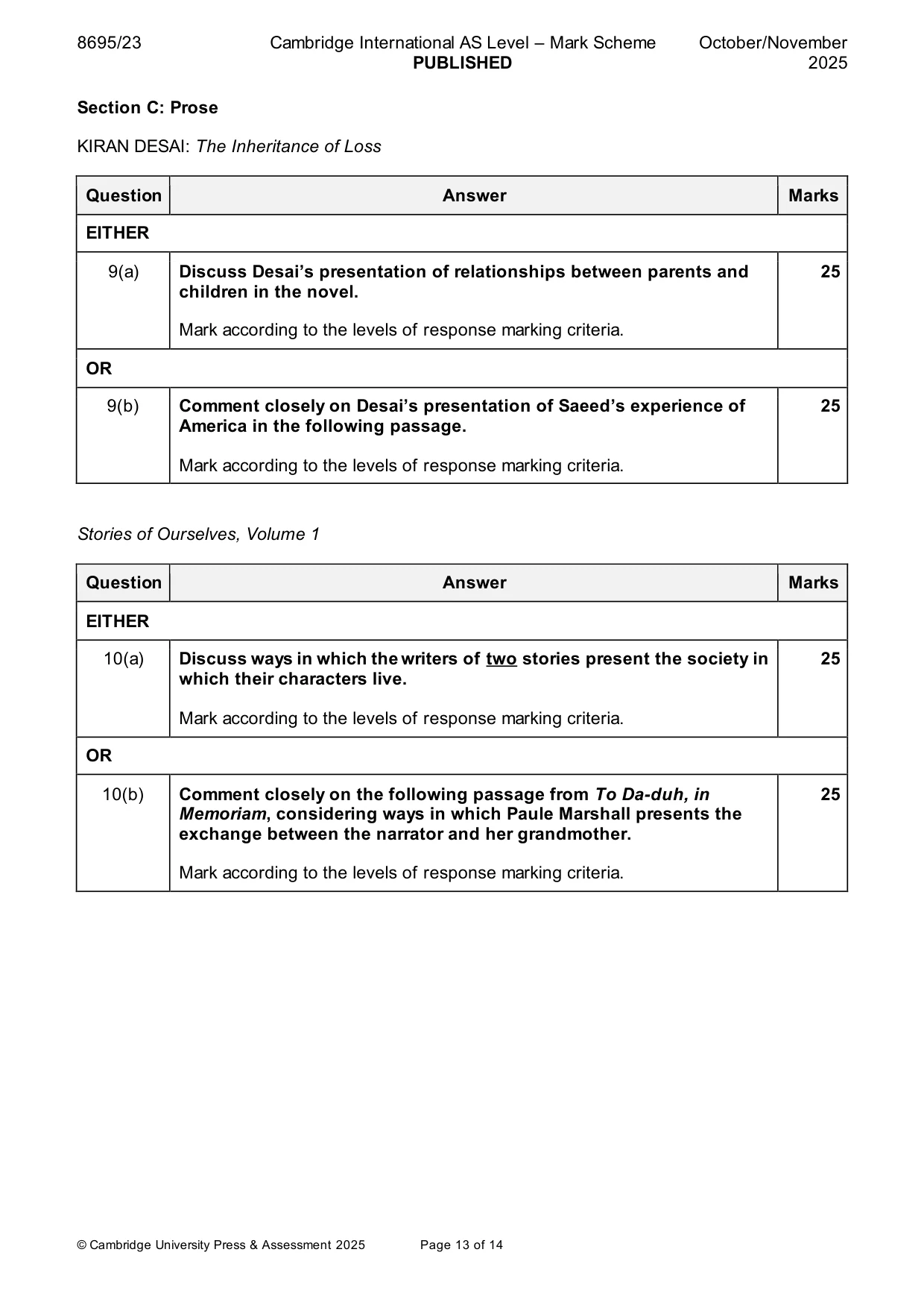 Mark scheme, page 13 of 14