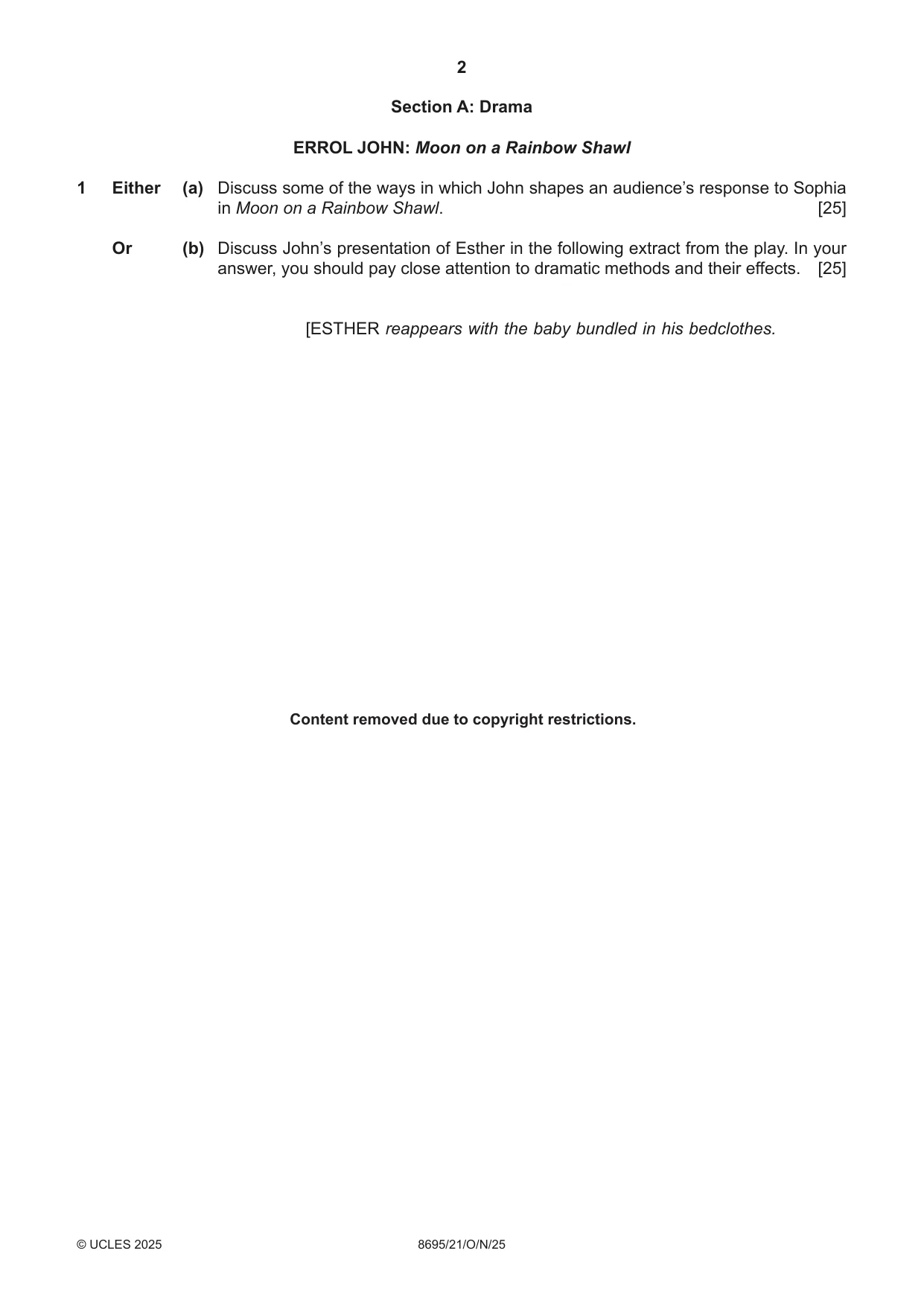 Cambridge A Level English - Language and Literature (AS Level only, from 2016) 8695 2025 Oct/Nov Paper 2 · Variant 1 question paper, page 2 of 20