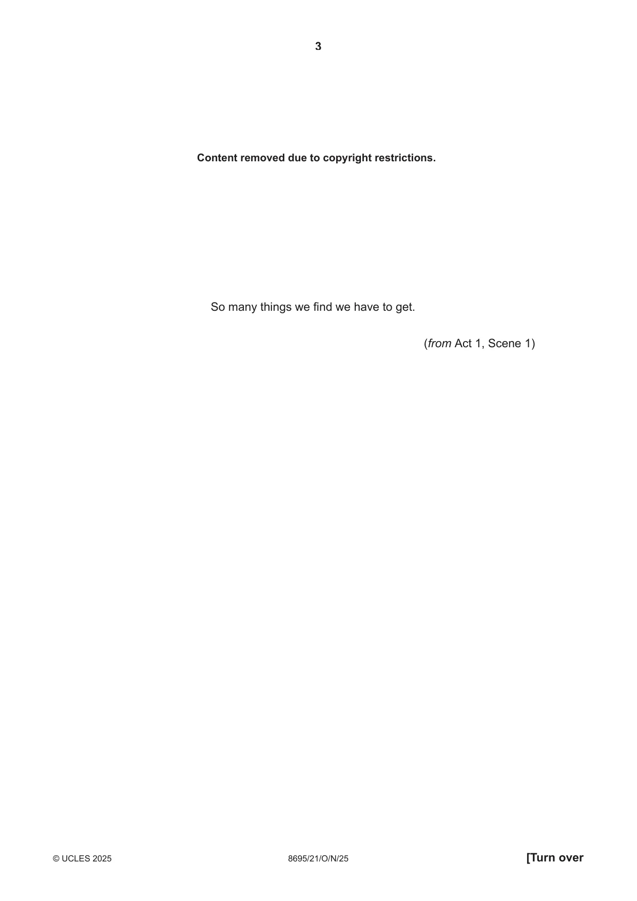 Cambridge A Level English - Language and Literature (AS Level only, from 2016) 8695 2025 Oct/Nov Paper 2 · Variant 1 question paper, page 3 of 20