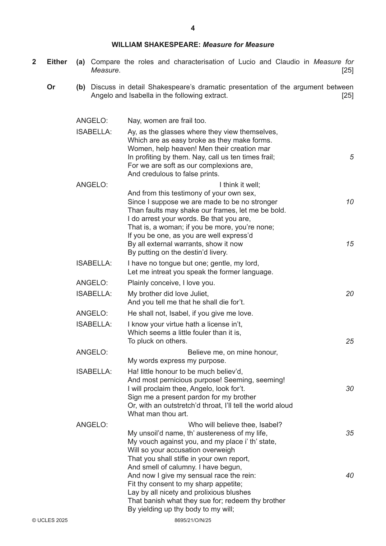 Cambridge A Level English - Language and Literature (AS Level only, from 2016) 8695 2025 Oct/Nov Paper 2 · Variant 1 question paper, page 4 of 20