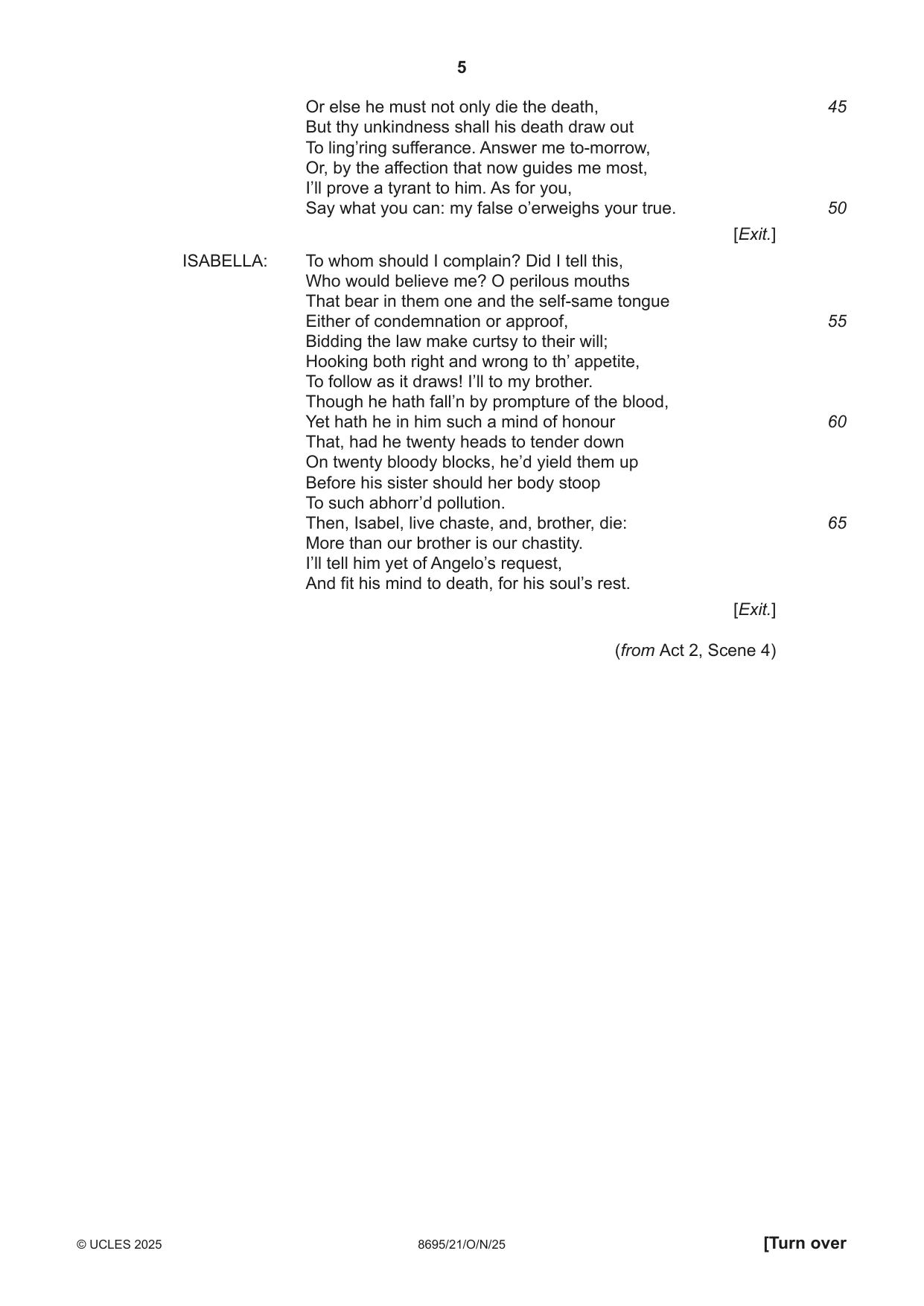 Cambridge A Level English - Language and Literature (AS Level only, from 2016) 8695 2025 Oct/Nov Paper 2 · Variant 1 question paper, page 5 of 20
