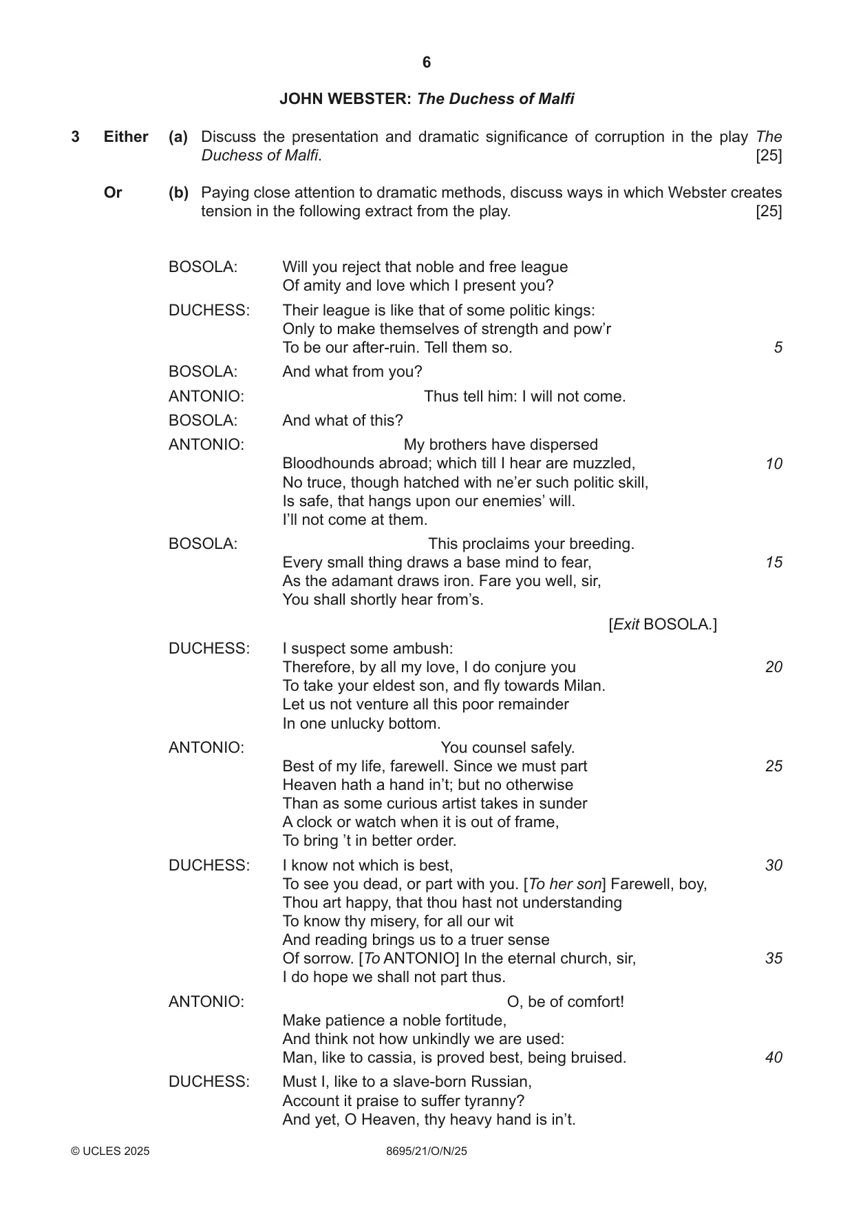 Cambridge A Level English - Language and Literature (AS Level only, from 2016) 8695 2025 Oct/Nov Paper 2 · Variant 1 question paper, page 6 of 20