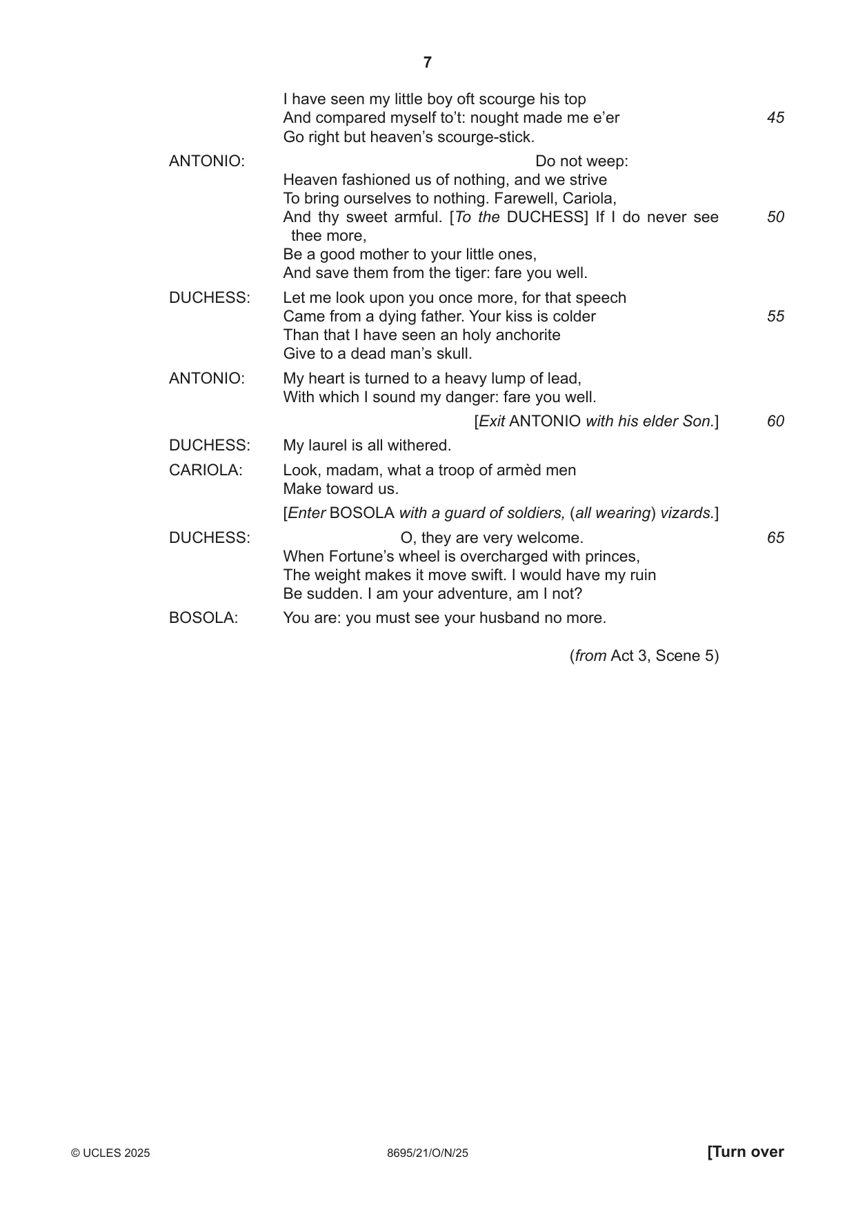 Cambridge A Level English - Language and Literature (AS Level only, from 2016) 8695 2025 Oct/Nov Paper 2 · Variant 1 question paper, page 7 of 20
