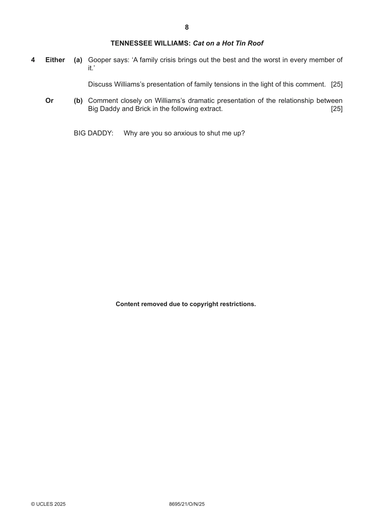 Cambridge A Level English - Language and Literature (AS Level only, from 2016) 8695 2025 Oct/Nov Paper 2 · Variant 1 question paper, page 8 of 20