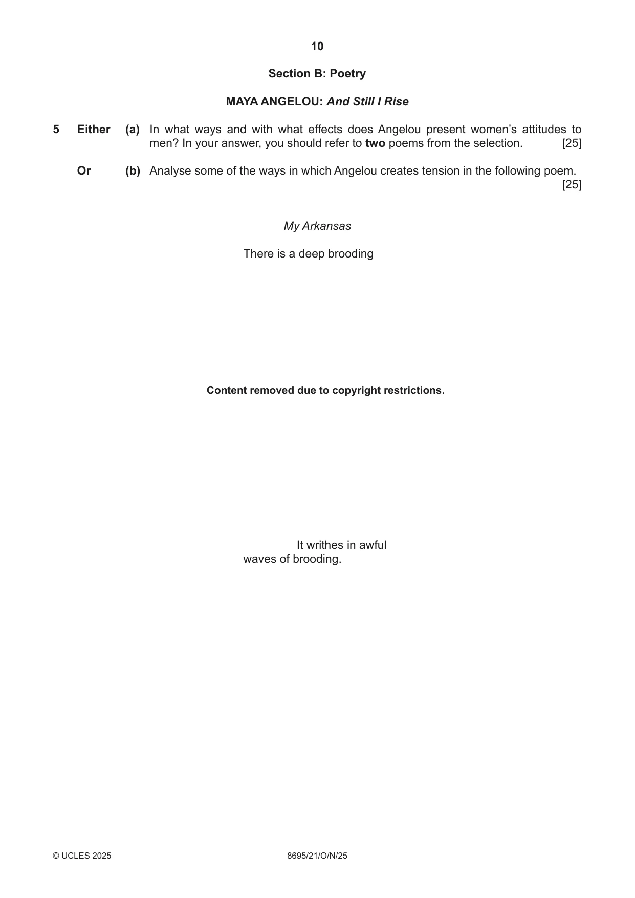 Cambridge A Level English - Language and Literature (AS Level only, from 2016) 8695 2025 Oct/Nov Paper 2 · Variant 1 question paper, page 10 of 20