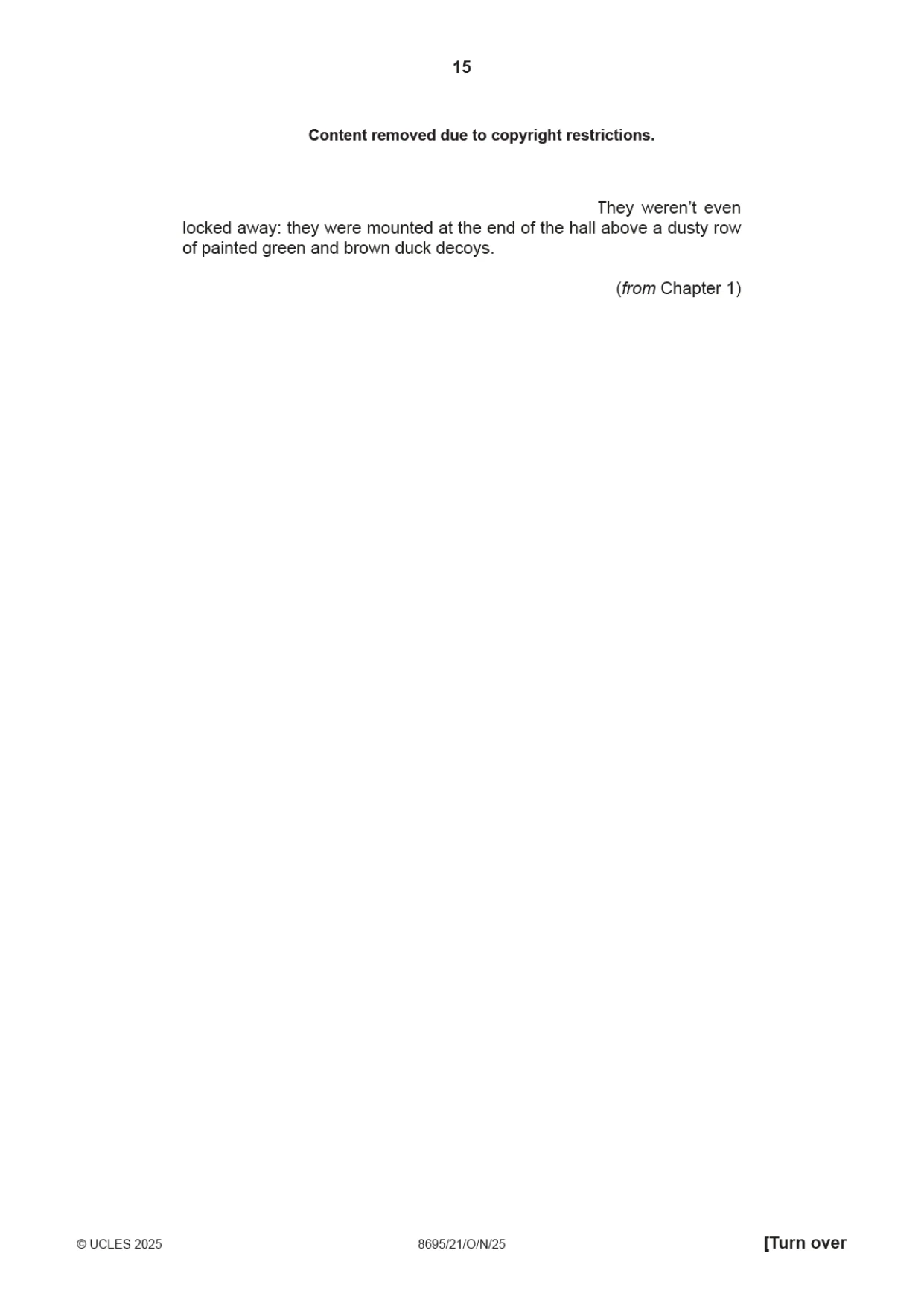 Cambridge A Level English - Language and Literature (AS Level only, from 2016) 8695 2025 Oct/Nov Paper 2 · Variant 1 question paper, page 15 of 20