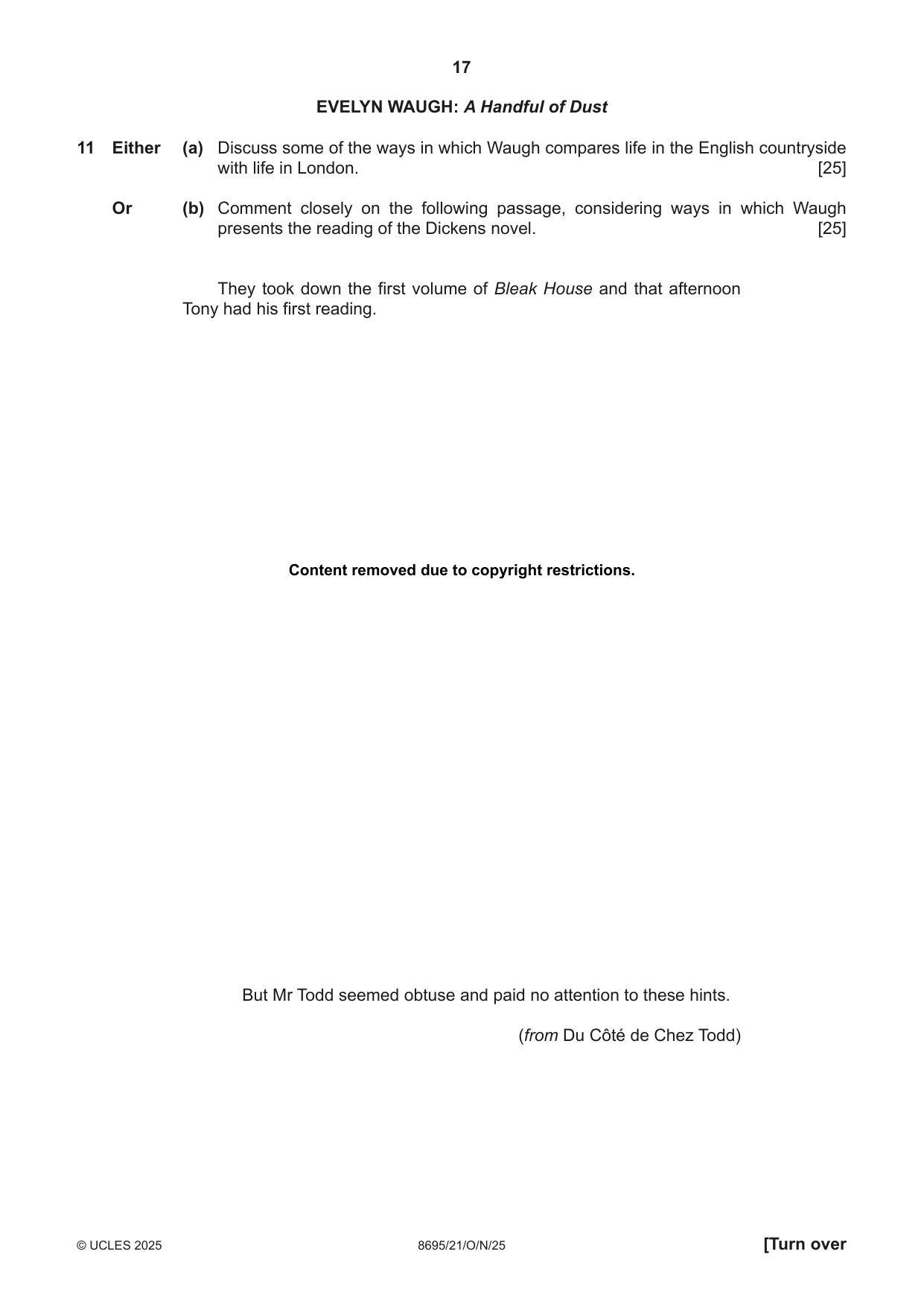 Cambridge A Level English - Language and Literature (AS Level only, from 2016) 8695 2025 Oct/Nov Paper 2 · Variant 1 question paper, page 17 of 20