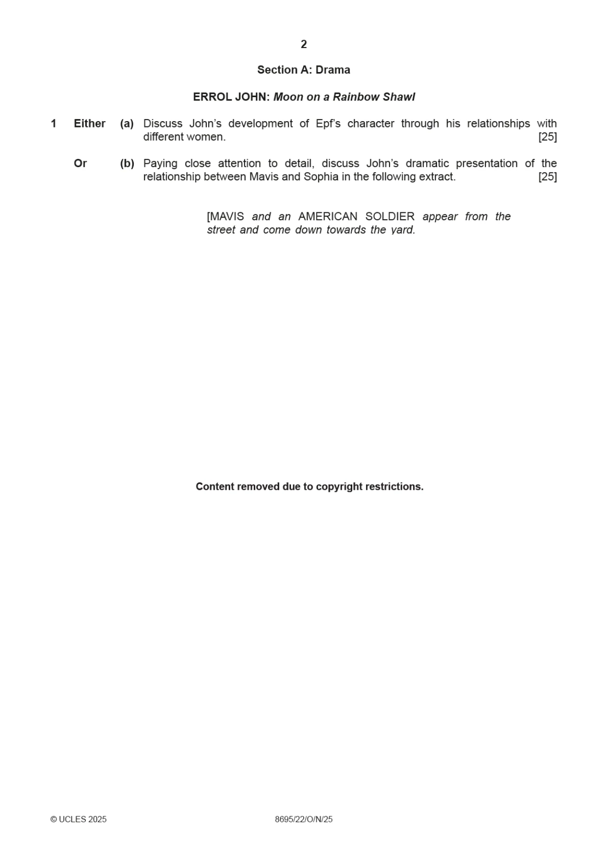 Cambridge A Level English - Language and Literature (AS Level only, from 2016) 8695 2025 Oct/Nov Paper 2 · Variant 2 question paper, page 2 of 20
