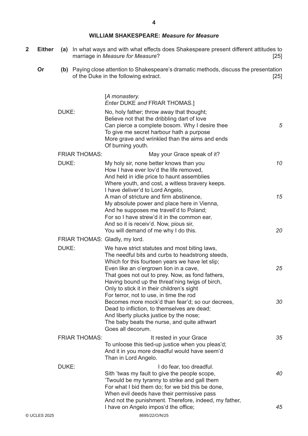 Cambridge A Level English - Language and Literature (AS Level only, from 2016) 8695 2025 Oct/Nov Paper 2 · Variant 2 question paper, page 4 of 20