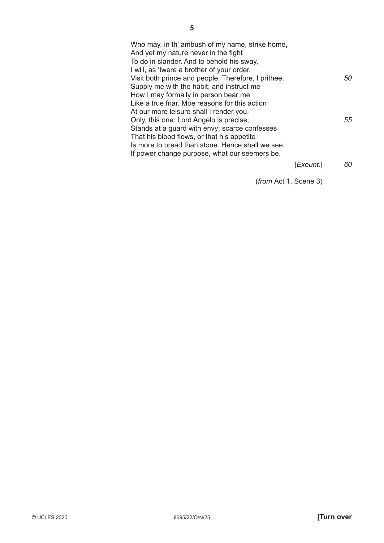 Cambridge A Level English - Language and Literature (AS Level only, from 2016) 8695 2025 Oct/Nov Paper 2 · Variant 2 question paper, page 5 of 20