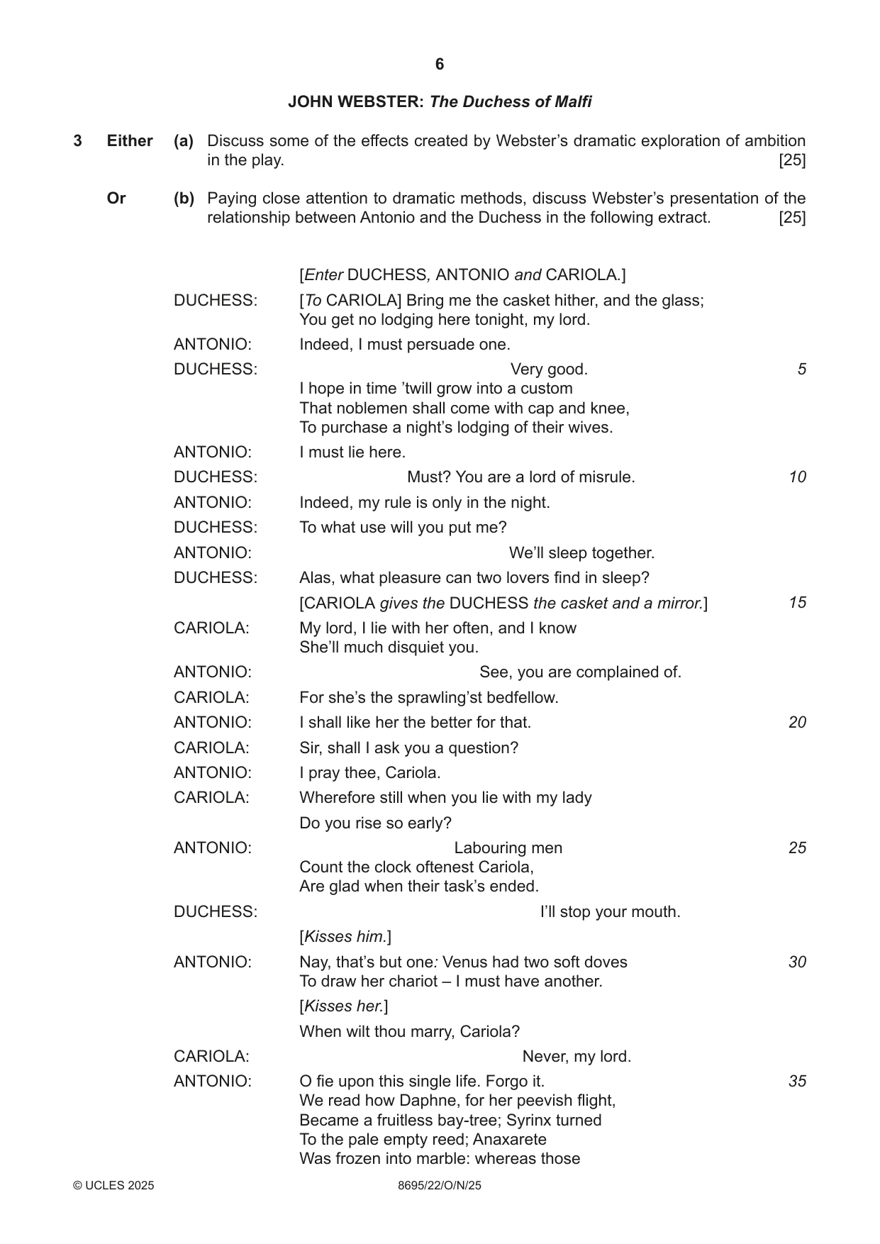 Cambridge A Level English - Language and Literature (AS Level only, from 2016) 8695 2025 Oct/Nov Paper 2 · Variant 2 question paper, page 6 of 20