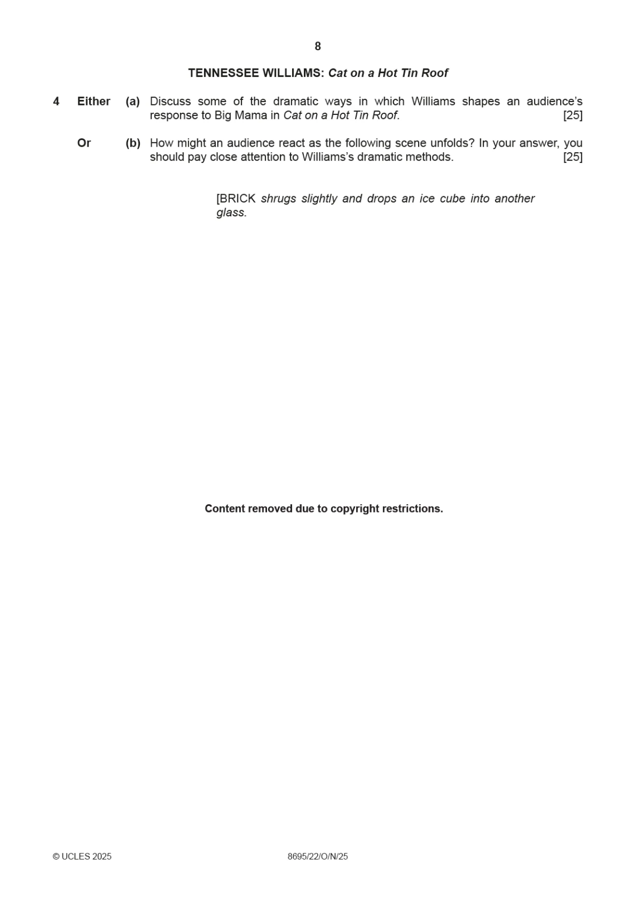 Cambridge A Level English - Language and Literature (AS Level only, from 2016) 8695 2025 Oct/Nov Paper 2 · Variant 2 question paper, page 8 of 20