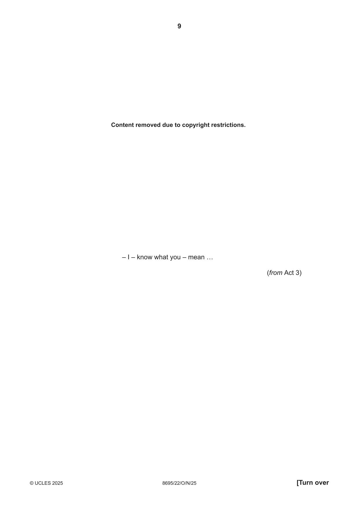 Cambridge A Level English - Language and Literature (AS Level only, from 2016) 8695 2025 Oct/Nov Paper 2 · Variant 2 question paper, page 9 of 20